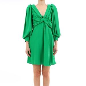 CELINE | Casual Short Dress,  V-Neck, Flared Long Sleeve , Color Green, Size 34